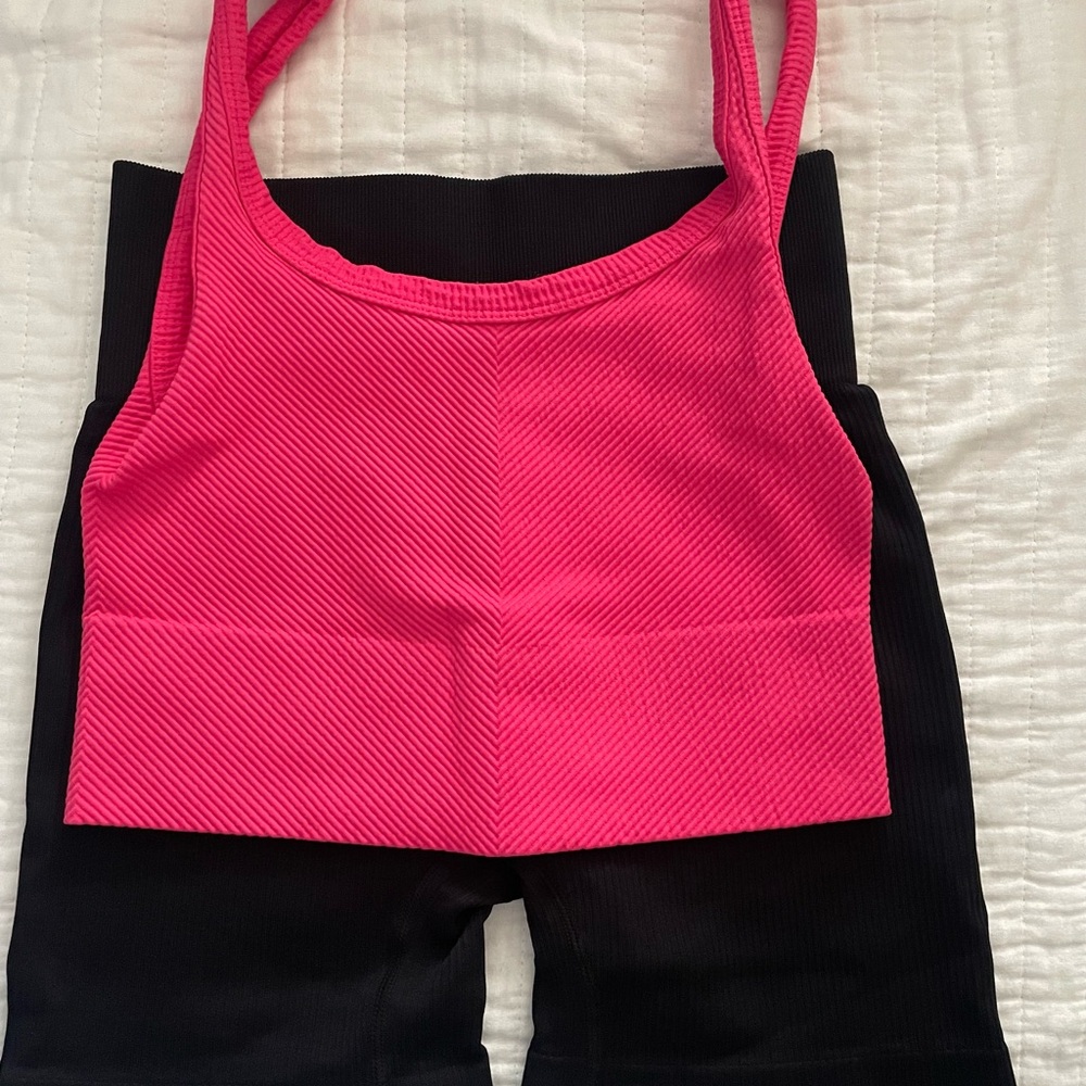 Girls Pink Ribbed Crop Tank Top - Kid Bottoms Set